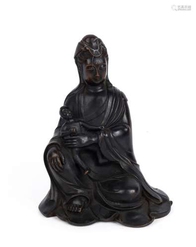 A Chinese bronze Guanying and child Buddhist statue, 19th/20...