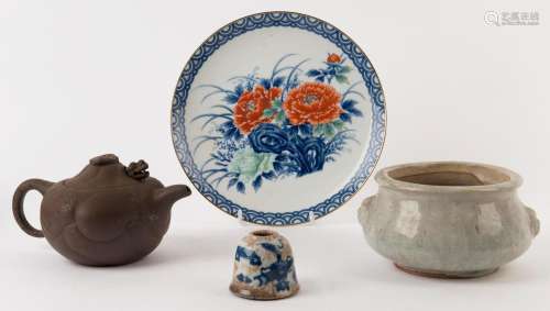 Chinese porcelain plate, ceramic censer, water washer and a ...
