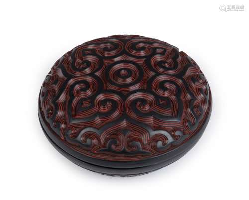 Tixi red and black Chinese lacquered box with finely carved ...