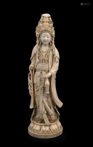 A Chinese finely carved ivory statue of GUI-FEI YANG standin...