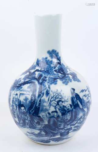 A large Chinese blue and white porcelain vase of bulbous for...