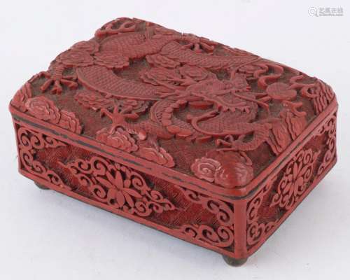 A Chinese cinnabar lacquer box, early 20th century Decorated...
