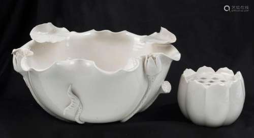 A Chinese blanc de chine porcelain lotus float bowl with flo...