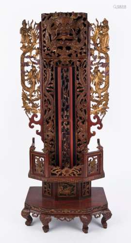 An antique Chinese dragon stand, carved and lacquered wood w...