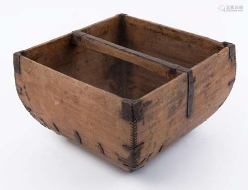 An antique Chinese rice carrier, timber with iron strapping,...