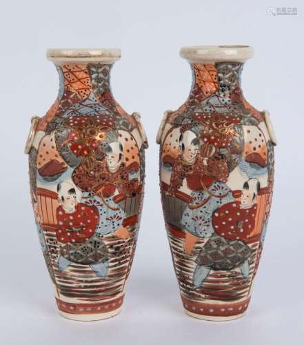 A pair of Japanese Satsuma export ware vases, Meiji period, ...
