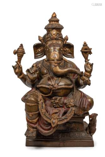 An impressive Indian Ganesh statue, cast and patinated bronz...