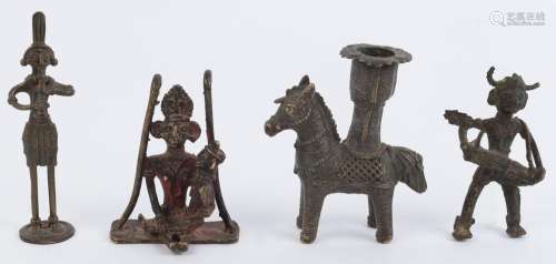 Four antique Indian bronze statues, 19th/20th century, the l...
