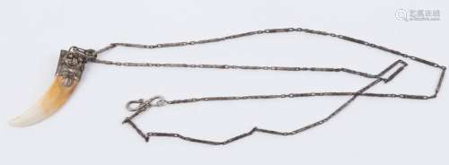 Tiger Tooth necklace with decorative mount, possibly Balines...