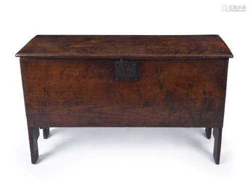 An antique English oak and elm sword chest with original iro...