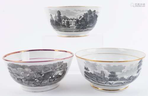 NEWHALL: Three "Bat-Print" English porcelain bowls...