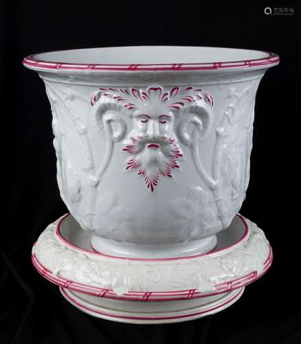 A Staffordshire pottery jardiniere on stand, mid 19th centur...