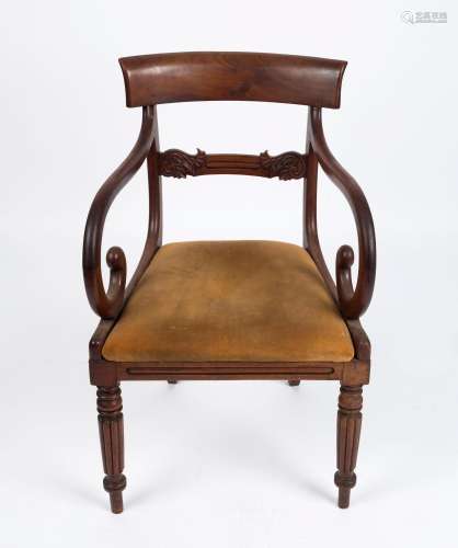 An antique English mahogany carver chair, circa 1825, 54cm a...
