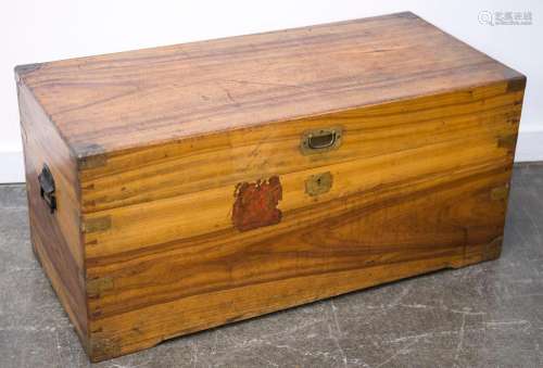 An antique blanket box trunk, camphorwood with bound edges, ...