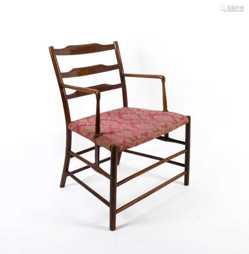 A Japanese ladderback oak carver chair, mid 19th century, 57...