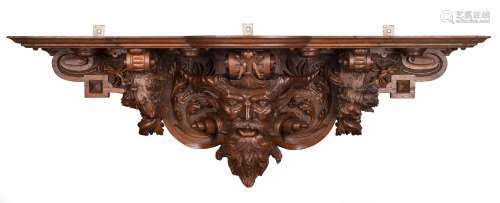A stunning Continental oak architectural bracket carved with...