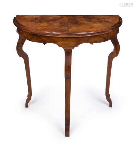 An antique American walnut demi-lune console table, 19th cen...
