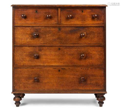 An antique English elm chest of five drawers, 19th century, ...