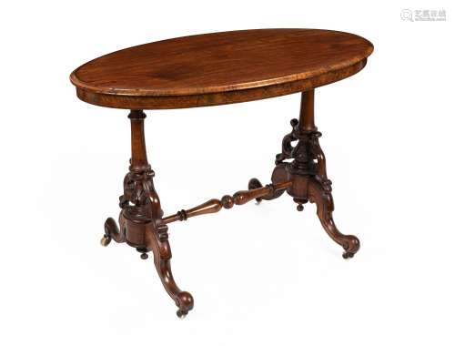 An antique oval occasional table, carved walnut and pine, 19...