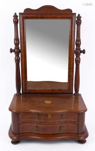An antique English mahogany toilet mirror with two drawers, ...