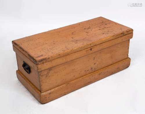 An antique pine blanket box with lift-out candle box tray, l...