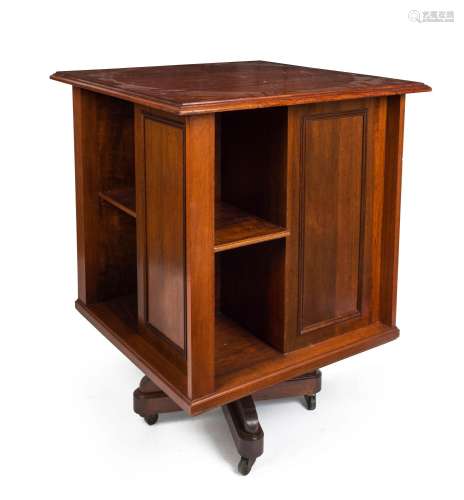 An antique English walnut revolving library bookstand, early...
