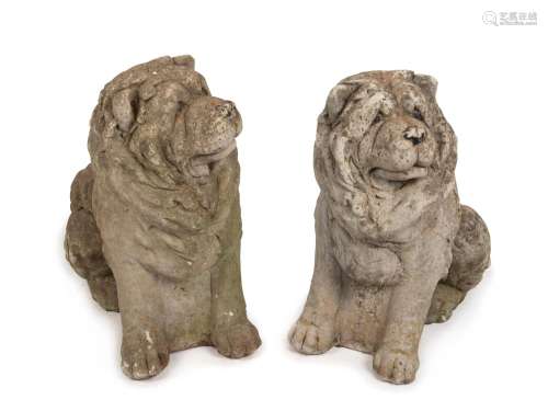 A pair of composition stone Shar Pei dog garden terrace stat...