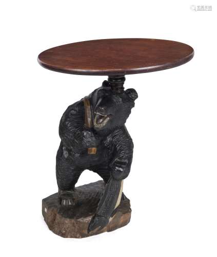 Black Forest style occasional table with carved bear base, m...