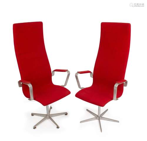 FRITZ HANSEN pair of Danish revolving armchairs, circa 1960,...