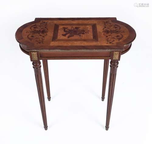 A French Louis XVI style marquetry top table with gilt metal...