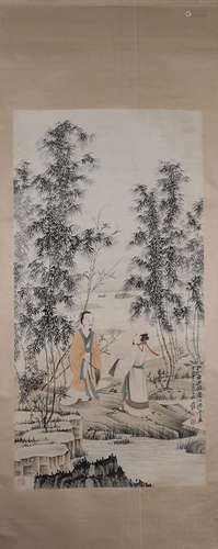 A Chinese figure painting, Zhang Daqian mark