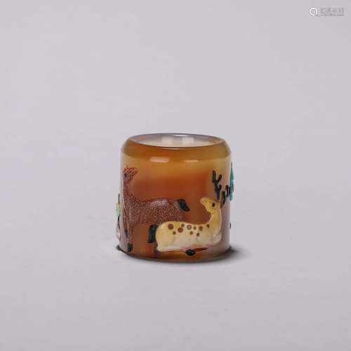 A gem-inlaid deer agate thumb ring