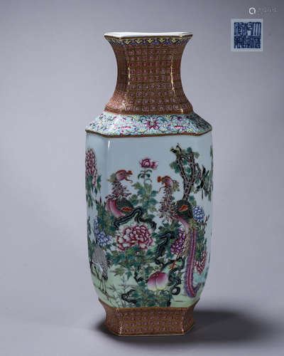 A famille rose phoenix bird porcelain vase