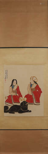 A Chinese figure painting, Zhang Daqian mark