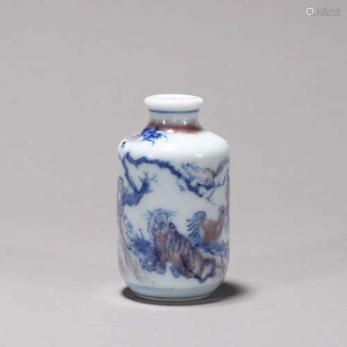 A blue and white underglaze red porcelain snuff bottle