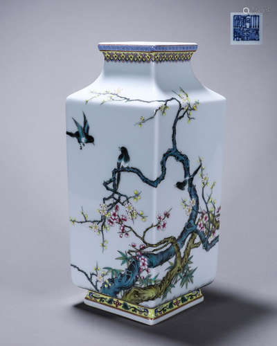 A famille rose bird and flower porcelain vase