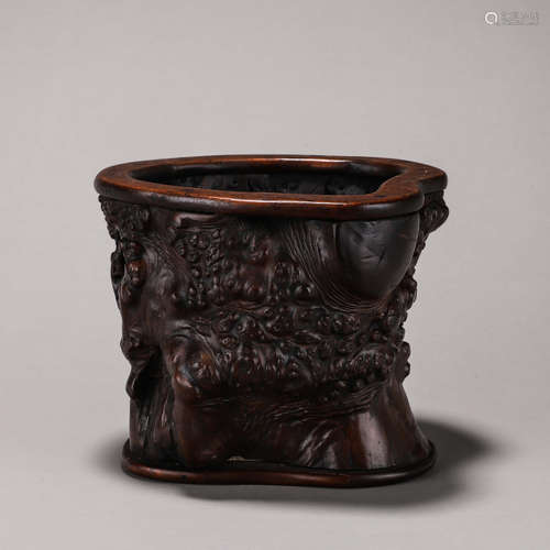 A rosewood brush pot