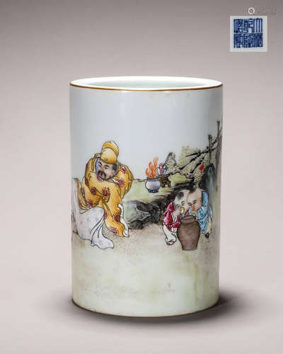 A famille rose figure porcelain brush pot