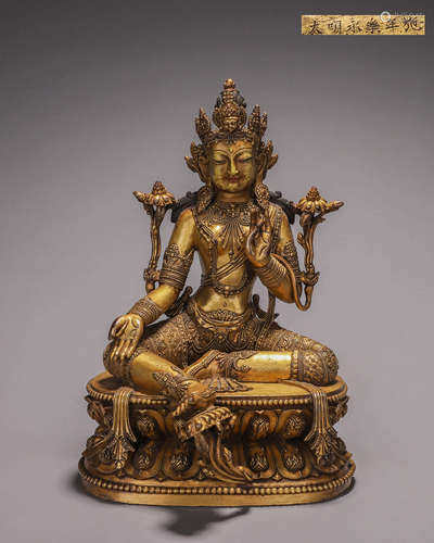 A gilding copper green tara statue