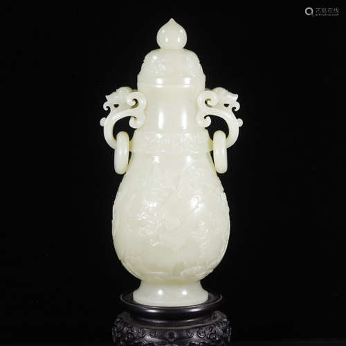 A double-eared Hetian jade vase