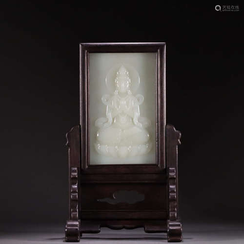 An inscribed Hetian jade screen