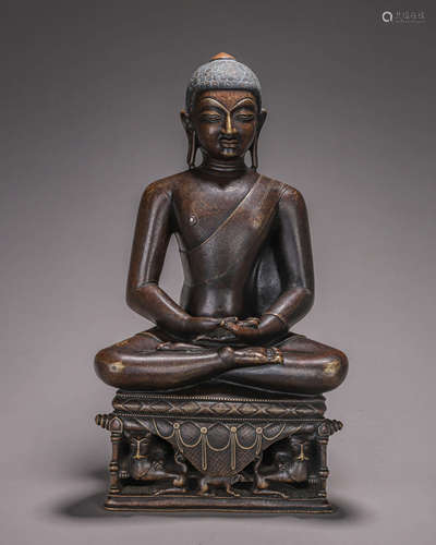 A silver-inlaid copper Amitabha buddha statue