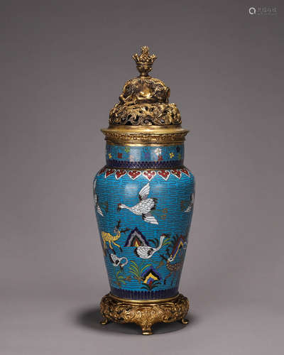 A crane patterned gilding cloisonne jar