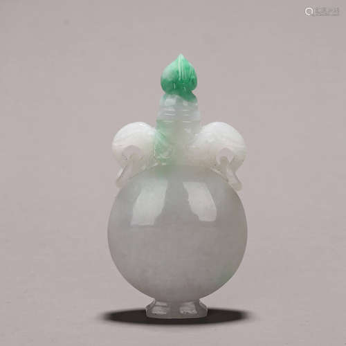 A jadeite snuff bottle with elephant head-shaped ears