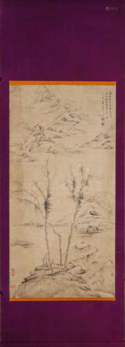 A Chinese landscape painting, Zha Shibiao mark