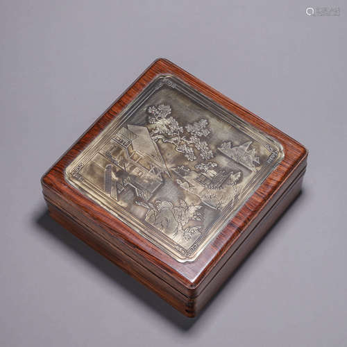 A landscape cupronickel fragrant rosewood box