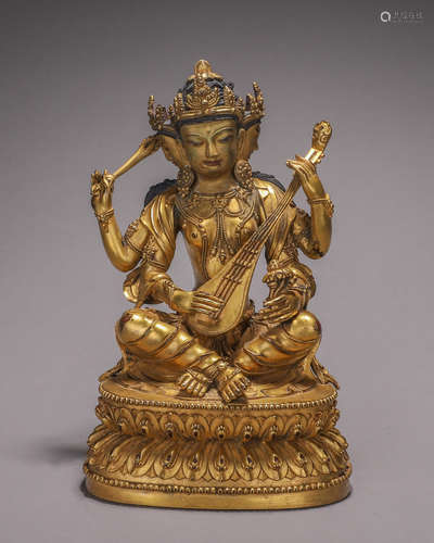 A gilding copper Sarasvati statue