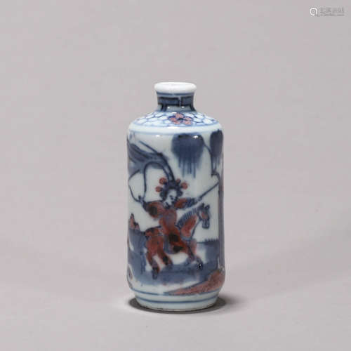 A blue and white underglaze red porcelain snuff bottle