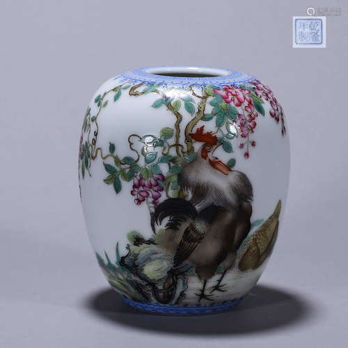 An enamel rooster porcelain water pot