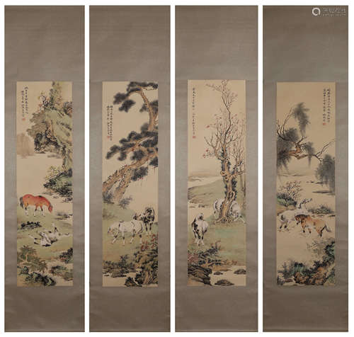 4 Chinese landscape scroll paintings, Gequan mark